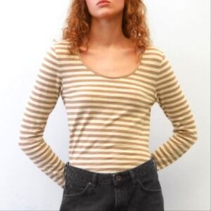 AQUA MARITIME BEIGE STRIPED TOP SIZE SMALL